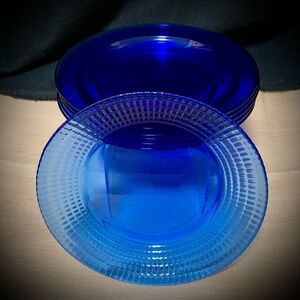 Set of 6 Vintage Forte Crisa Cobalt Blue Glass Salad Plates – 7”